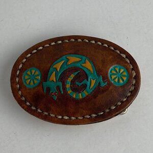 VTG Belt Buckle Master Leather Artist John Glassford Oval Tooled Gecko Symbol